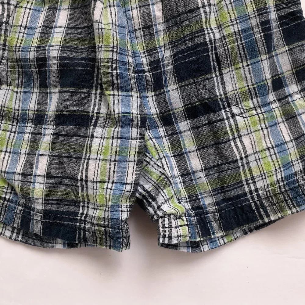 Jumping Beans Boys Shorts Plaid Blue Green Pull On Elastic Waist 2T